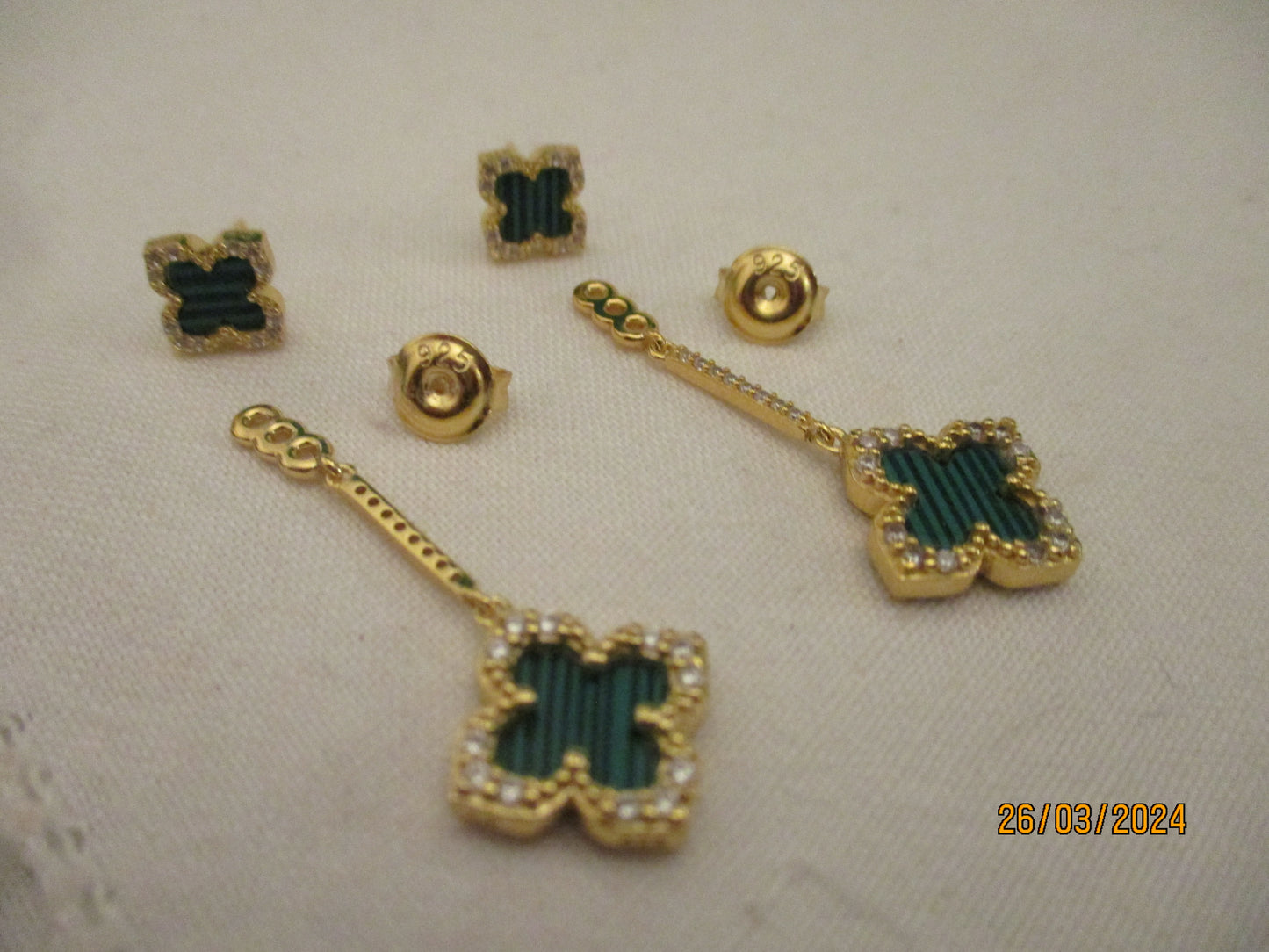 Green Malachite double drop earrings .