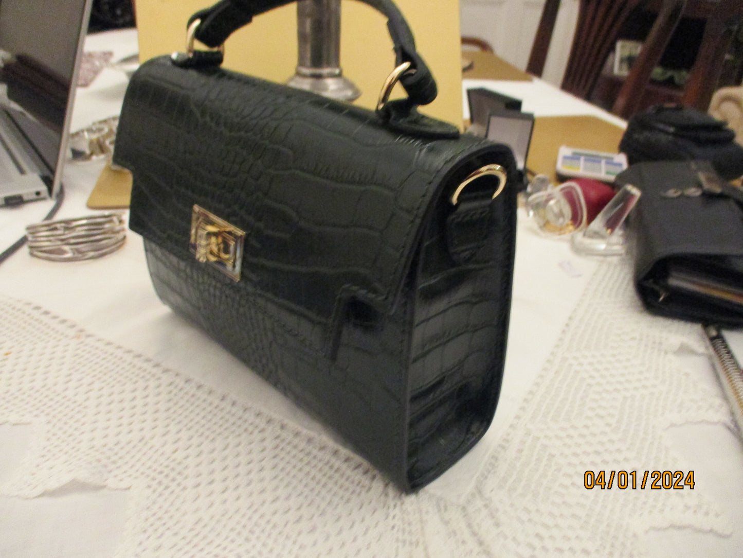 Small, Italian Leather, Handbag, Crocodile effect.