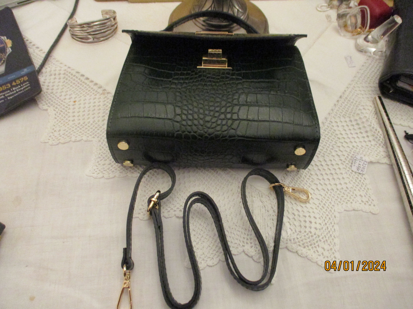 Small, Italian Leather, Handbag, Crocodile effect.