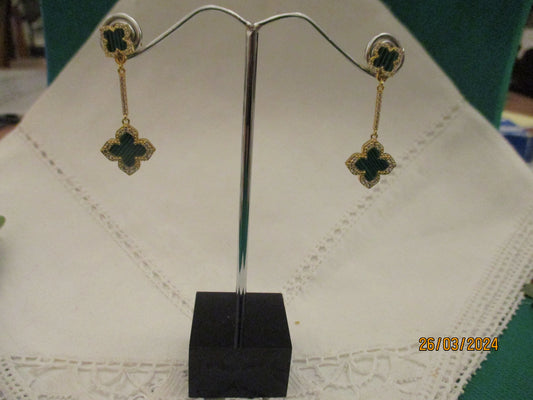 Green Malachite double drop earrings .
