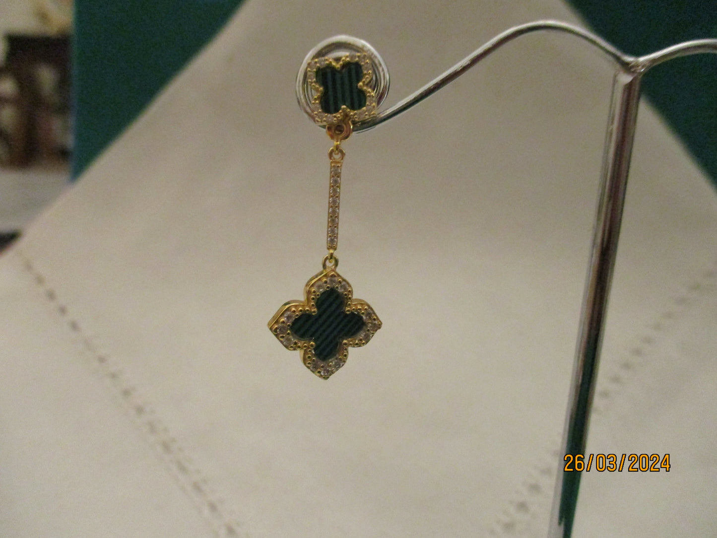 Green Malachite double drop earrings .